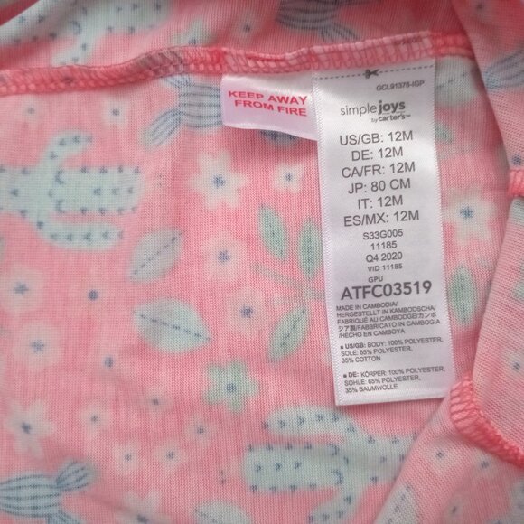 NWOT 3 Carter's Baby Girl Cotton One Piece Footies Bodysuit Colorful Size 12M - Picture 4 of 6